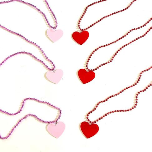 24 Pcs Valentine's Day Heart-Shaped Pendant Beads Necklaces Pink Red Heart Shaped Valentine's Day Party Bead Necklaces Decoration in Saudi Arabia