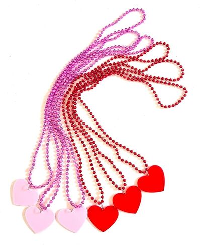24 Pcs Valentine's Day Heart-Shaped Pendant Beads Necklaces Pink Red Heart Shaped Valentine's Day Party Bead Necklaces Decoration in Saudi Arabia