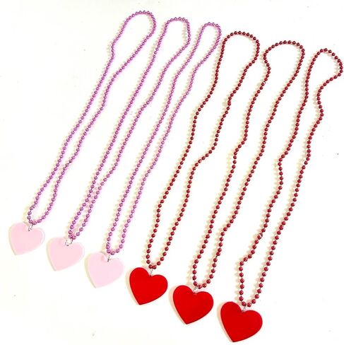 24 Pcs Valentine's Day Heart-Shaped Pendant Beads Necklaces Pink Red Heart Shaped Valentine's Day Party Bead Necklaces Decoration in Saudi Arabia
