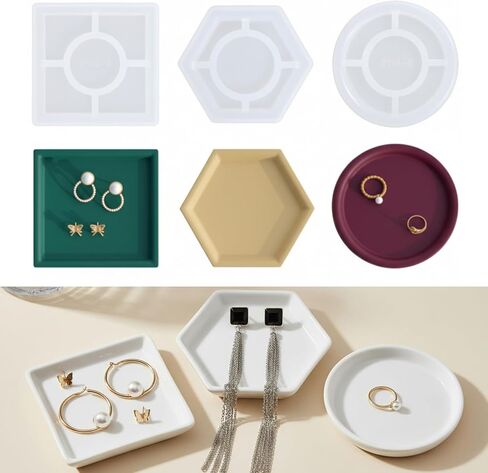3 Pcs Silicone Coaster Molds for Resin, Resin Coaster Mold with Edges Round Square Hexagon Resins Tray Mold Soap Dish Silicone Molds for Casting Crafts, Trinket Jewelry Holder, Flower Preservation in Saudi Arabia