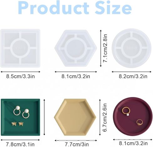 3 Pcs Silicone Coaster Molds for Resin, Resin Coaster Mold with Edges Round Square Hexagon Resins Tray Mold Soap Dish Silicone Molds for Casting Crafts, Trinket Jewelry Holder, Flower Preservation in Saudi Arabia