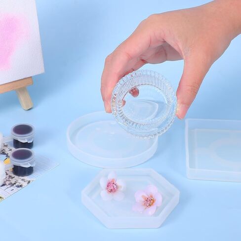 3 Pcs Silicone Coaster Molds for Resin, Resin Coaster Mold with Edges Round Square Hexagon Resins Tray Mold Soap Dish Silicone Molds for Casting Crafts, Trinket Jewelry Holder, Flower Preservation in Saudi Arabia