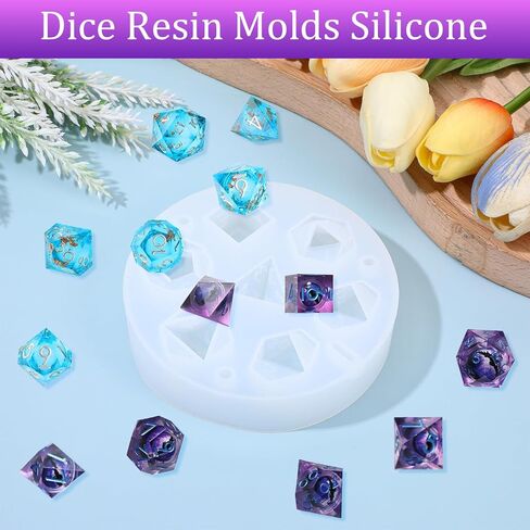 5 Pcs Resin Dice Mold, Silicone Molds for Epoxy with 7 Cavities for Resin Casting DIY Dice Making Table Board Game Lovers Gift in Saudi Arabia