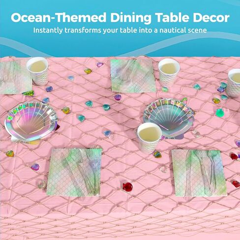مجموعة مفارش طاولة حورية البحر مكونة من 10 قطع، 5 مفارش طاولة مقاومة للماء و5 زخارف شبكية للأسماك مع 70 قطعة من الأحجار الكريمة البلاستيكية، ديكور حفلات ذو طابع بحري لعيد ميلاد قرصان حورية البحر in Kuwait