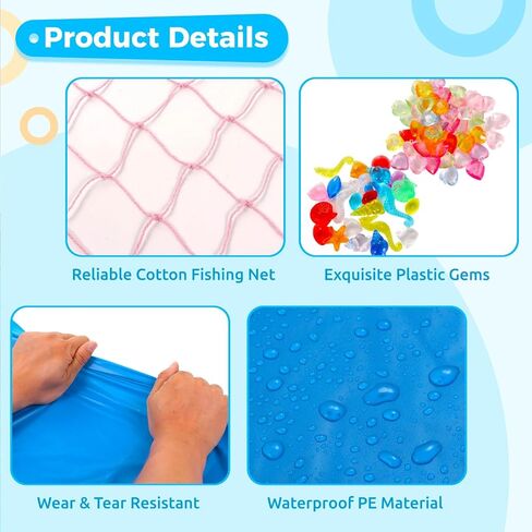 مجموعة مفارش طاولة حورية البحر مكونة من 10 قطع، 5 مفارش طاولة مقاومة للماء و5 زخارف شبكية للأسماك مع 70 قطعة من الأحجار الكريمة البلاستيكية، ديكور حفلات ذو طابع بحري لعيد ميلاد قرصان حورية البحر in Kuwait