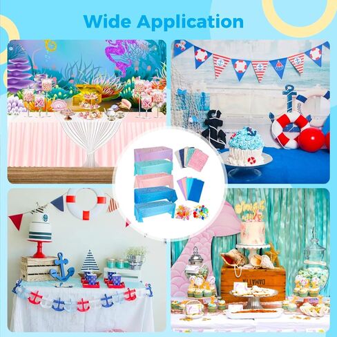 مجموعة مفارش طاولة حورية البحر مكونة من 10 قطع، 5 مفارش طاولة مقاومة للماء و5 زخارف شبكية للأسماك مع 70 قطعة من الأحجار الكريمة البلاستيكية، ديكور حفلات ذو طابع بحري لعيد ميلاد قرصان حورية البحر in Kuwait