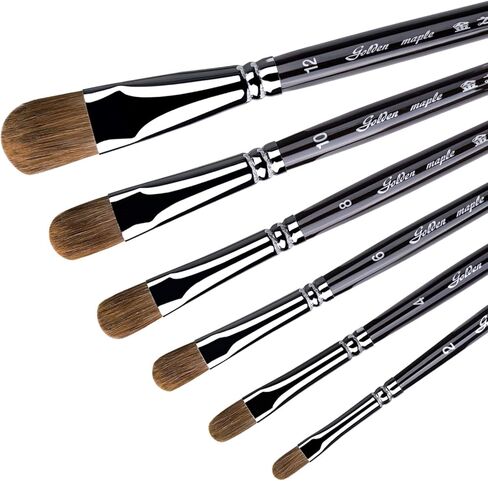 Golden Maple Filbert Paint Brushes - Professional 6PCS Red Sable Long Handle, Artist Paint Brush Set for Acrylic, Gouache and Watercolor Painting, Well-Balance Birch Wooden Handle in Saudi Arabia