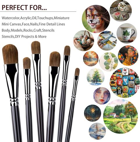 Golden Maple Filbert Paint Brushes - Professional 6PCS Red Sable Long Handle, Artist Paint Brush Set for Acrylic, Gouache and Watercolor Painting, Well-Balance Birch Wooden Handle in Saudi Arabia