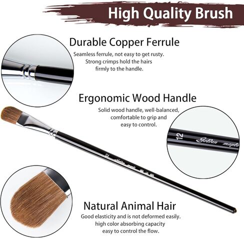 Golden Maple Filbert Paint Brushes - Professional 6PCS Red Sable Long Handle, Artist Paint Brush Set for Acrylic, Gouache and Watercolor Painting, Well-Balance Birch Wooden Handle in Saudi Arabia