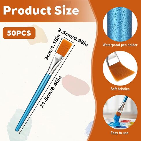 50 Pcs Flat Paint Brushes for Acrylic Painting 1 Inch Large Acrylic PaintBrushes Arts Crafts Paintbrushes with Wooden Handle for Oil Paint and Body Painting Crafts, Rock Paintng in Saudi Arabia