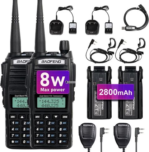 BaoFeng UV-82 High Power BaoFeng Radio Ham Radio Handheld Walkie Talkies with Earpiece, Extra 2800mAh Battery Hand Speaker Mic and Programming Cable Full Kits(1 Pack-Black) in Kuwait