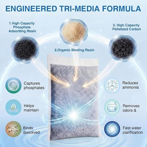 2 Pack 11oz Aquarium Filtration Media, Extruded Carbon & Ion Exchange Resin in Nylon Bags, Treats 75-100 Gallons Per Bag, Removes Phosphates & Metals for Reef, Marine, Jellyfish & High pH Aquariums in Saudi Arabia