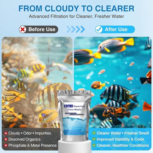 2 Pack 11oz Aquarium Filtration Media, Extruded Carbon & Ion Exchange Resin in Nylon Bags, Treats 75-100 Gallons Per Bag, Removes Phosphates & Metals for Reef, Marine, Jellyfish & High pH Aquariums in Saudi Arabia