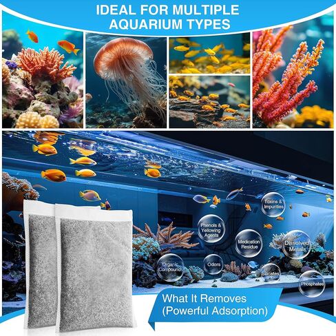 2 Pack 11oz Aquarium Filtration Media, Extruded Carbon & Ion Exchange Resin in Nylon Bags, Treats 75-100 Gallons Per Bag, Removes Phosphates & Metals for Reef, Marine, Jellyfish & High pH Aquariums in Saudi Arabia