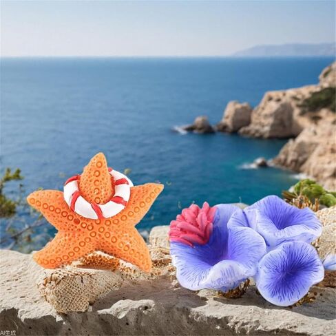 Coral Fish Tank Decorative Ornaments, Mini Small Underwater Accessories for Fish Tank Decoration, Starfish & Coral DIY Ornaments (6 Pieces) in Saudi Arabia