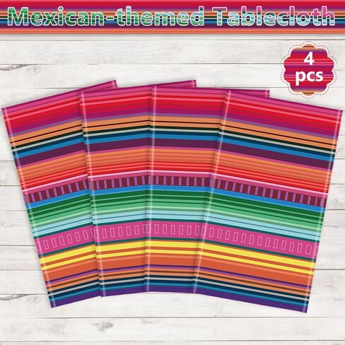 4Pcs Mexican Fiesta Striped Party Tablecloth Mexican Serape Tablecloths for Mexican Wedding Birthday Party Decorations Outdoor Indoor Party Supplies in Saudi Arabia