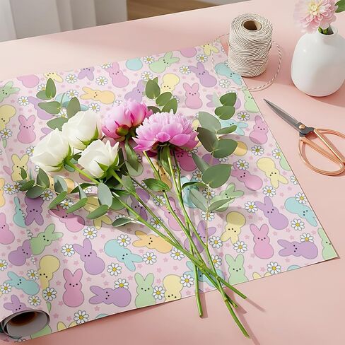 Fabllewavi 12 Sheets Easter Peeps Bunny Wrapping Paper - Not Roll - 19.7 x 27.6 Inch Pastel Retro Rabbit Daisy Patterns Gift Wrap Paper for Spring Easter Baby Shower Party Supplies, 4 Styles in Saudi Arabia