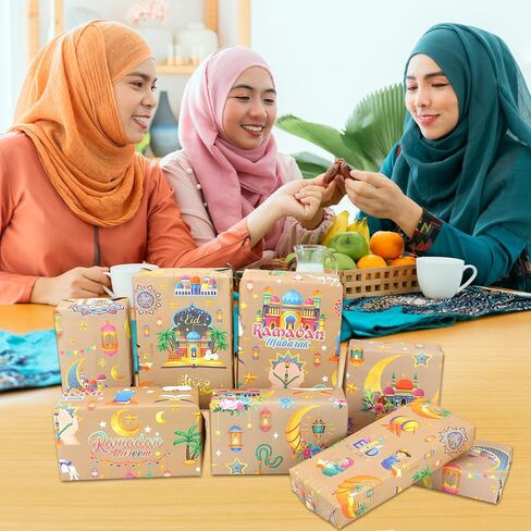 HOWAF 8 Sheets Eid Wrapping Paper Kraft Ramadan Mubarak Gift Wrapping Paper for Kids Men Women Eid Party Gift Wrap Decorations, Eid Mubarak Crescent Moon Wrapping Paper Islamic Gift Wrap Paper in Saudi Arabia