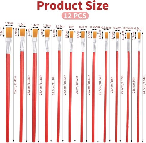 12 Pcs Flat Paint Brushes for Acrylic Painting, 12 Sizes Face Paint Brushes, Synthetic Nylon Small Watercolor Painting Brush for Acrylic Oil Canvas Face Body Art Craft Projects (Red) in Saudi Arabia