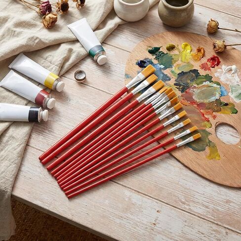 12 Pcs Flat Paint Brushes for Acrylic Painting, 12 Sizes Face Paint Brushes, Synthetic Nylon Small Watercolor Painting Brush for Acrylic Oil Canvas Face Body Art Craft Projects (Red) in Saudi Arabia