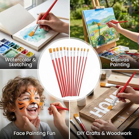 12 Pcs Flat Paint Brushes for Acrylic Painting, 12 Sizes Face Paint Brushes, Synthetic Nylon Small Watercolor Painting Brush for Acrylic Oil Canvas Face Body Art Craft Projects (Red) in Saudi Arabia