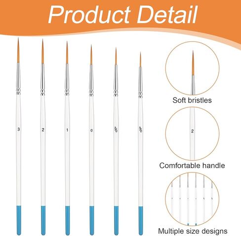 Fine Tip Paint Brush, 6 Pcs Highly Flexible Paint Brushes Extra Long Fine Point Liner Tip Fines Detail Paintbrushes for Model, Fingure, Watercolor, Acrylic, and Miniature Painting in Saudi Arabia