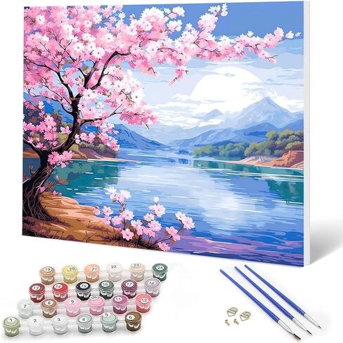 Auremi Landscape Paint by Number Kits with Framed, DIY Flower Paint by Number Canvas for Adults, Easy Acrylic in Canvas with Brushes for Decor 20x30cm in Saudi Arabia