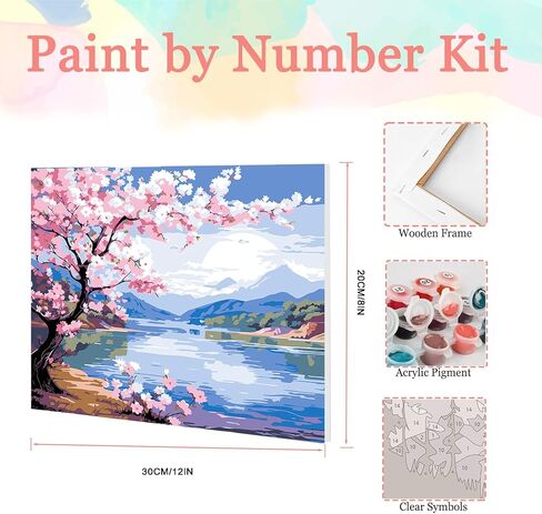Auremi Landscape Paint by Number Kits with Framed, DIY Flower Paint by Number Canvas for Adults, Easy Acrylic in Canvas with Brushes for Decor 20x30cm in Saudi Arabia