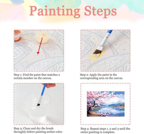 Auremi Landscape Paint by Number Kits with Framed, DIY Flower Paint by Number Canvas for Adults, Easy Acrylic in Canvas with Brushes for Decor 20x30cm in Saudi Arabia