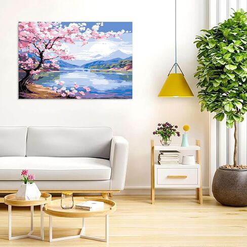 Auremi Landscape Paint by Number Kits with Framed, DIY Flower Paint by Number Canvas for Adults, Easy Acrylic in Canvas with Brushes for Decor 20x30cm in Saudi Arabia