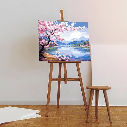 Auremi Landscape Paint by Number Kits with Framed, DIY Flower Paint by Number Canvas for Adults, Easy Acrylic in Canvas with Brushes for Decor 20x30cm in Saudi Arabia