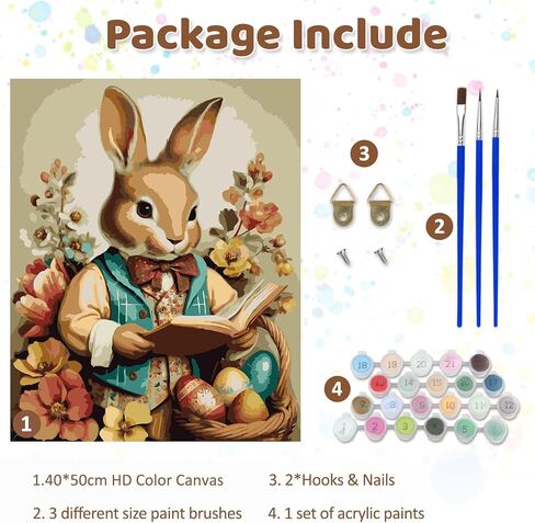 CEOVR Easter Bunny Paint by Numbers Kit for Adults, Rabbit Paint by Number Kits on Canvas for Beginner, Adult Crafts Kits Wall Art Decor for Home Office 16x20In/40×50cm,No Frame in Saudi Arabia
