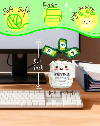 دمية MoneyTree مصنوعة يدويًا في وعاء، ديكور مكتب بأجواء نباتية كروشيه إيجابية للمكتب والمنزل، هدية راقية للنساء، دمية علاج لتخفيف القلق والتوتر، عيد ميلاد فريد، دعم عاطفي in Kuwait