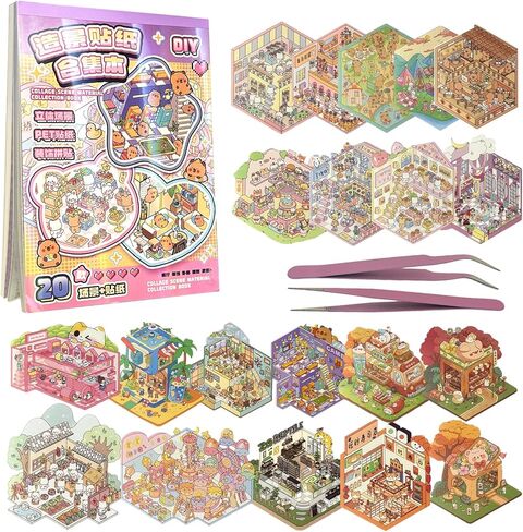 Fieoriia 3D Sticker Book Scene, 20 Sets DIY Miniature World Craft Kit, Art Therapy Activity for Adults, Kids, Family Fun in Saudi Arabia