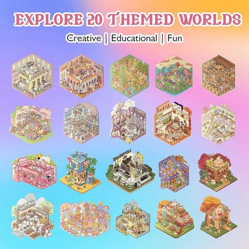 Fieoriia 3D Sticker Book Scene, 20 Sets DIY Miniature World Craft Kit, Art Therapy Activity for Adults, Kids, Family Fun in Saudi Arabia
