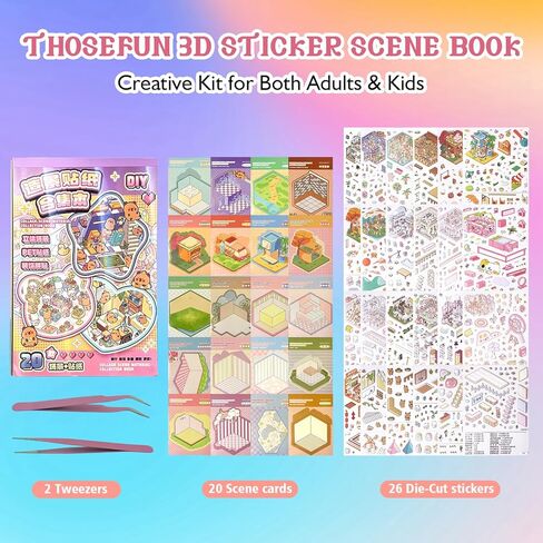 Fieoriia 3D Sticker Book Scene, 20 Sets DIY Miniature World Craft Kit, Art Therapy Activity for Adults, Kids, Family Fun in Saudi Arabia