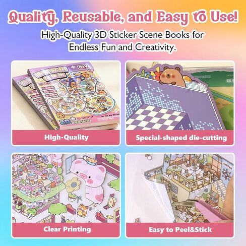 Fieoriia 3D Sticker Book Scene, 20 Sets DIY Miniature World Craft Kit, Art Therapy Activity for Adults, Kids, Family Fun in Saudi Arabia