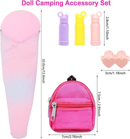 BARWA 26 Pcs Doll Travel Camping Set Includes 7 Sets Doll Clothes, Sleeping Bag, Backpack, Sport Bottles, Telescope,Glasses, Shoes Camping Accessories for 11.5 Inch Dolls in Saudi Arabia