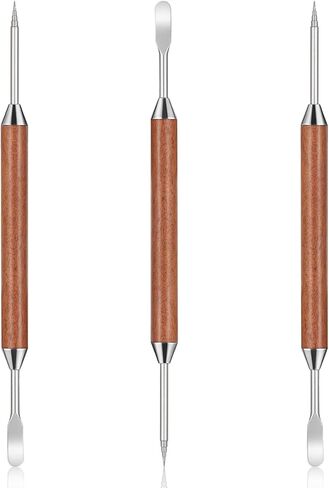 TIESOME 3 Pack Latte Art Pen Set, Double-Ended Stainless Steel Barista Tools with Wood Handle Professional Coffee Drawing Tool for Espresso Designs Home and Cafe Use in Saudi Arabia