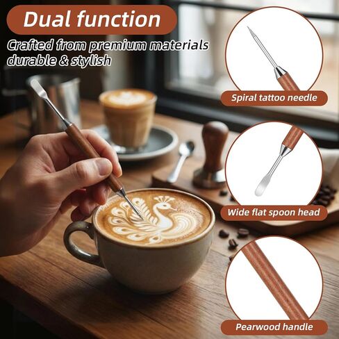 TIESOME 3 Pack Latte Art Pen Set, Double-Ended Stainless Steel Barista Tools with Wood Handle Professional Coffee Drawing Tool for Espresso Designs Home and Cafe Use in Saudi Arabia