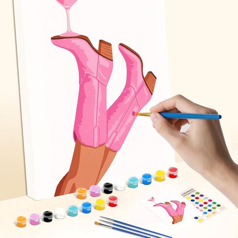 WEBEEDY 2 Pack Pre Drawn Canvas for Painting Stretched Coloring Painting Canvas Panels with Design for Lady Sip and Paint Party Favor Valentine's Day Wall Art Decor,8x10 Inch(Pink Boots Glass Ball) in Saudi Arabia