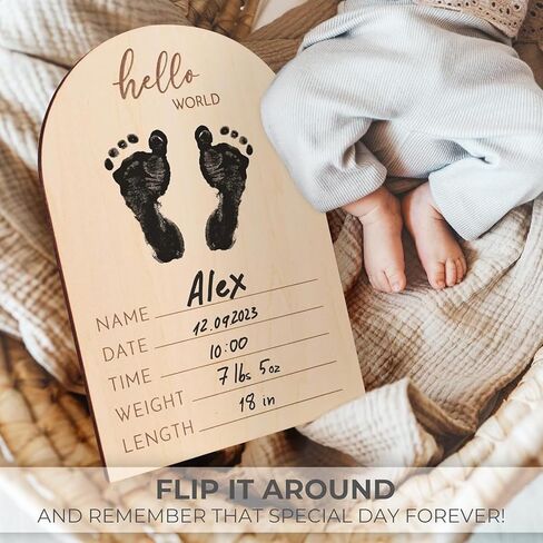 Wooden Double Sided Display Stand for Ultrasound Photo and Baby Footprint, Pregnancy Announcement Sign with Birth Details, First Time Mom Gift, 6x8 Inch Keepsake Frame with Stand and Ink Pad in Saudi Arabia