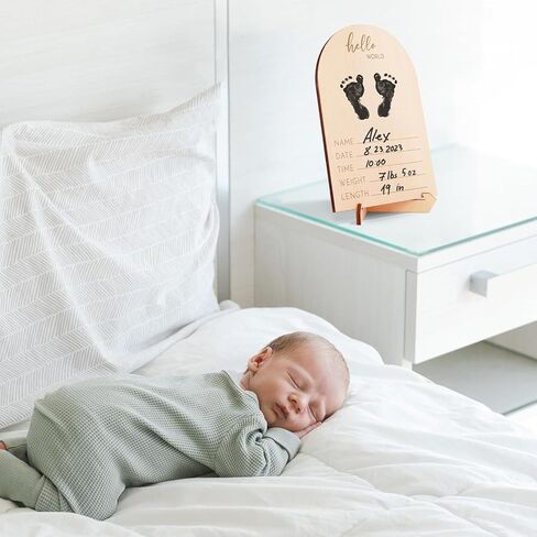 Wooden Double Sided Display Stand for Ultrasound Photo and Baby Footprint, Pregnancy Announcement Sign with Birth Details, First Time Mom Gift, 6x8 Inch Keepsake Frame with Stand and Ink Pad in Saudi Arabia