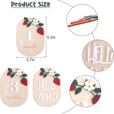 Strawberry Monthly Milestone Cards – Wooden Newborn Welcome Sign, Berry Sweet Baby Photo Props, 3 PCS Wooden and Acrylic Monthly Milestone and Hello World Boards in Saudi Arabia