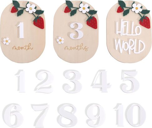 Strawberry Monthly Milestone Cards – Wooden Newborn Welcome Sign, Berry Sweet Baby Photo Props, 3 PCS Wooden and Acrylic Monthly Milestone and Hello World Boards in Saudi Arabia