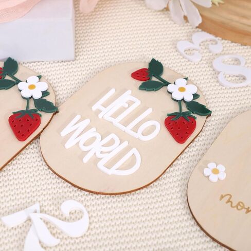 Strawberry Monthly Milestone Cards – Wooden Newborn Welcome Sign, Berry Sweet Baby Photo Props, 3 PCS Wooden and Acrylic Monthly Milestone and Hello World Boards in Saudi Arabia