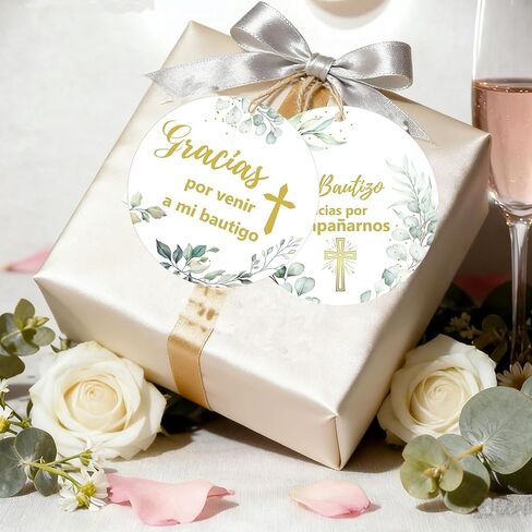 Spanish Gracias Thank You Tags and Mi Bautizo Card 96 Pcs Gold Foil Religious Baptism Favor Tags with String Cross Thank You God Blessed Gift Tag for Birthday Party Favors (Round) in Saudi Arabia