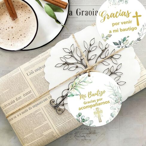 Spanish Gracias Thank You Tags and Mi Bautizo Card 96 Pcs Gold Foil Religious Baptism Favor Tags with String Cross Thank You God Blessed Gift Tag for Birthday Party Favors (Round) in Saudi Arabia