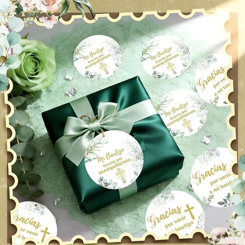 Spanish Gracias Thank You Tags and Mi Bautizo Card 96 Pcs Gold Foil Religious Baptism Favor Tags with String Cross Thank You God Blessed Gift Tag for Birthday Party Favors (Round) in Saudi Arabia