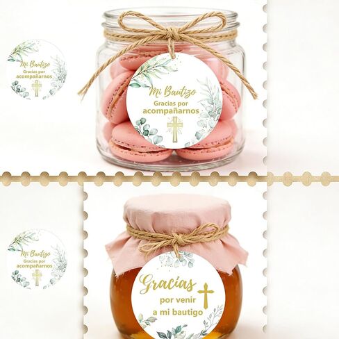 Spanish Gracias Thank You Tags and Mi Bautizo Card 96 Pcs Gold Foil Religious Baptism Favor Tags with String Cross Thank You God Blessed Gift Tag for Birthday Party Favors (Round) in Saudi Arabia